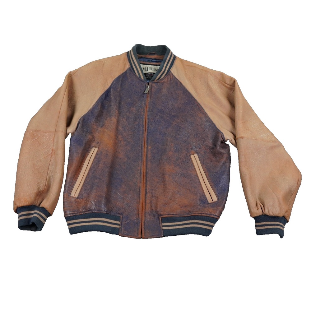 M Julian Wilsons Leather Varsity MA-1 Bomber Jacket Raglan Distressed Men Large